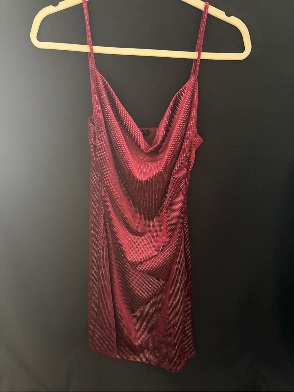 Women's Red Midi Slip Dress with Cowl Neck